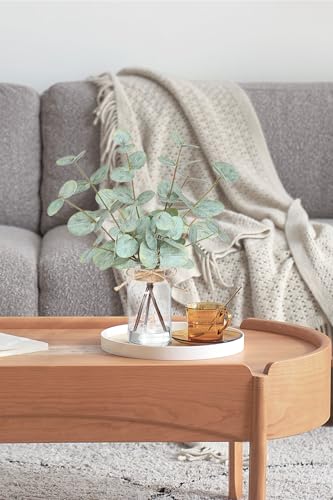 Fake Eucalyptus Stems in Vase with Faux Water,Artificial Plants Eucalyptus Leaves for Shelf Desk Bathroom Farmhouse Room Coffee Table Faux Greenery Plants Decorations (Green) - color: Green-white Bottle