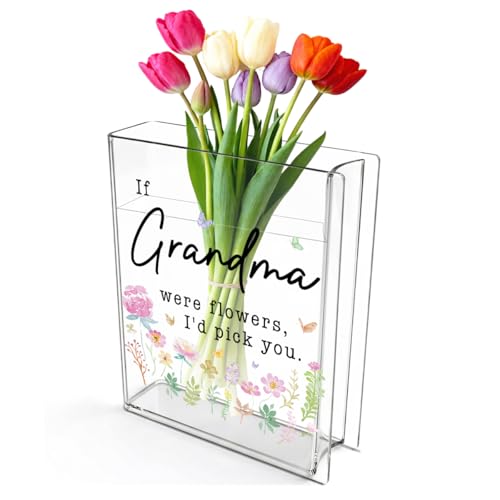 Grandma Book Flower Vase Mothers Day Birthday Thank You Gifts for Grandma from Grandchildren If Grandma were Flowers I'd Pick You Cute Acrylic Book Shaped Vase Decor for Home Office Table Vase 3803 - style: Baroque