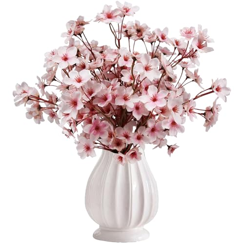 Tinsow Artificial Cherry Blossom Branches, 6 Pcs Fake Peach Flowers Stems Silk Flower for Spring Table Centerpiece Wedding Home Decor (6, Pink) - color: Pink