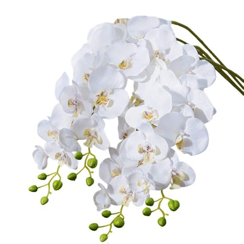 XZJMY 27.5" Artificial Phalaenopsis Flowers,Fake Orchid Stems,Faux Silk White Orchids Flowers,Artificial Flowers for Home Decor Wedding Centerpieces (4, White) - color: White