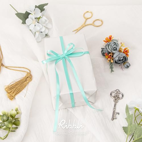 Ribbli Aqua Blue Double Faced Satin Ribbon,1/4” x Continuous 25 Yards,Use for Bows Bouquet,Gift Wrapping,Wedding Cards Decorating - color: Blue Aqua, size: 1/4 inch
