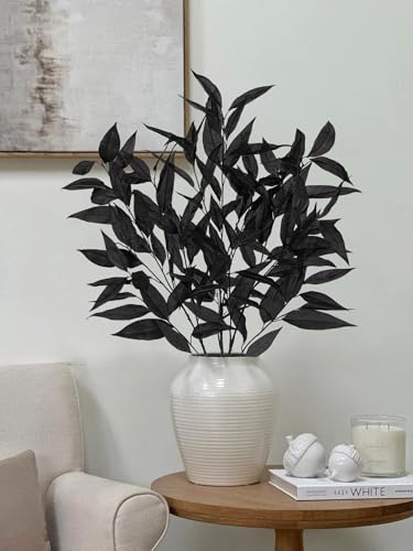 DILATATA 32 inch Black Artificial Eucalyptus Spray Fall Eucalyptus Leaves Autumn Leaf Branches Faux Fall Stems for Floral Arrangement Autumn Festival Thanksgiving Decor - color: Black