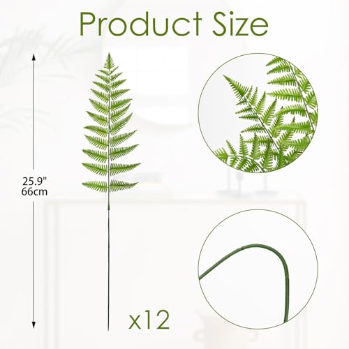 DILATATA 12PCS Artificial Fern Leaves Stems Tropical Faux Fern Foliage Greenery Picks Fake Fern Plants for Vase Wedding Bouquets Home Garden Indoor Outdoor DIY Decor - color: Fern #1