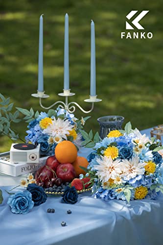 FANKO Artificial Flowers for DIY Bouquet, Blue Faux Rose, Blue White Yellow Fake Flower Rose Dahlia Daisy Hydrangea for Vase, Floral Arrangement, Centerpieces, Wedding Arches, Home Decor, Party Décor - color: Demure Blue