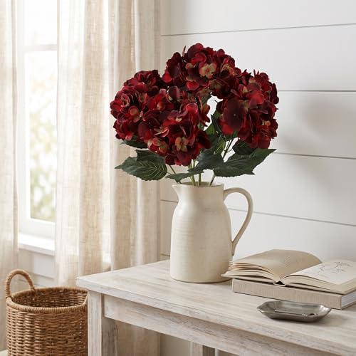 Larksilk Hydrangea Artificial Flowers - Faux Hydrangea Flowers - Home Decor, Easter Decorations, Spring Decor - Floral Centerpieces for Tables - 20" Floral Stems, Burgundy, 24 Pieces - color: Burgundy, size: Pack of 24