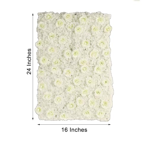 Efavormart 4 Pack Cream 3D Silk Rose and Hydrangea Flower Wall Panels - 11 Sq. Ft. UV Protected Artificial Floral Backdrop Mat for Wedding, Party Photography, Nursery Wall & DIY Decor - color: Ivory