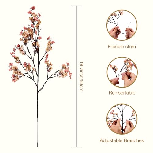 8Pcs Beige Brown Baby's Breath Artificial Flowers,Fabric Cloth Faux Babys Breath European Style Modern Silk Plants Real Touch Fake Flowers for Fall Decor,Wedding,Table Centerpieces,Boho Home Decor