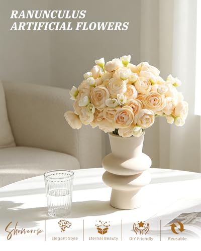 24 Pcs Ranunculus Artificial Flower Faux Silk Mini Ranunculus Flowers Fake Flowers for DIY Bouquet,Centerpieces Tables, Wedding Decor, Bridal Shower Decorations,Home Decor(Cream) - color: Cream