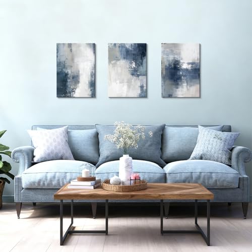 WENGTIAO 3 Pcs Navy Blue Abstract Canvas Wall Art Prints Modern Minimalist Blue Gray Artwork for Walls Framed White Neutral Poster Paintings Decor for Living Room Bedroom Bathroom Office 16x24x3Pcs - color: Abstract-blue, size: 16"x24"x3Pcs