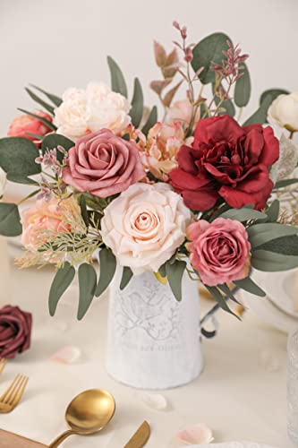 rongflower Artificial Flowers Combo Box Set Burgundy Pink Fake Flower Leaf Box with Stems for DIY Wedding Bouquets Centerpieces Arch Arrangement Baby Shower Party Home Decorations - color: Burgundy Pink
