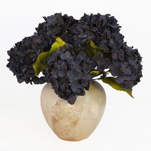 TOPIA Black Silk Flowers Artificial Silk Dried Hydrangea Flowers Artificial Fall Flowers Bouquet Dried Flowers for Home Decor(6 PCS) (Black) - color: Black