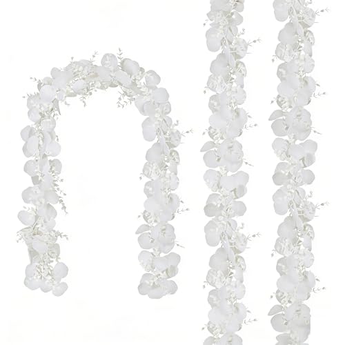 CQURE 3Pcs Eucalyptus Garland,Artificial Eucalyptus Leaves Table Greenery Garland Wreath Vines for Wedding Party Table Fireplace Bedroom Wall Room Decor - size: 17.7 Ft-White