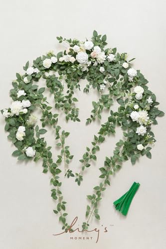 Ling's Moment 6.5FT Artificial Wedding Arch Flowers, Backdrop Floral Garland, White Sage Ceremony Reception Hanging Eucalyptus Rose Arbor Arrangement Outdoor Party Swag Home Decorations - color: Wht-sage Green 02