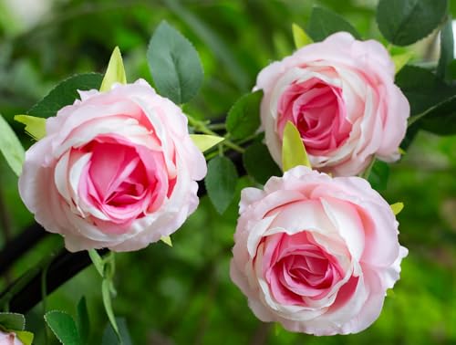 2Pcs 12Ft Bendable Artificial Flower Garland Faux Rose Vine Hanging Floral Garland for Wall Decor Trellis Fence Home Room Garden Wedding Decoration(Pink, 2pcs) - color: Pink, size: 2pcs