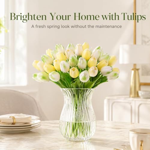 MACTING 30 PCS Artificial Tulip Flowers 13.7" Real Touch Fake Flowers Faux PU Tulips for Floral Arrangement Table Centerpieces Kitchen Home Indoor Mothers Day Summer Decorations,Mix Green - color: Mix Green