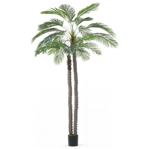 CAPHAUS 9FT Artificial Phoenix Palm Tree, Double Stem Faux Palm with Black Pot, Realistic Fake Plant for Indoor Outdoor Home Office Patio Décor, Low Maintenance Large Artificial Palm Tree - size: 9ft