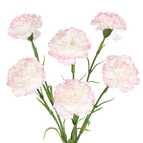 IPOPU Artificial Carnations,6PCS Real Touch Gradient Pink Artificial Flowers 20'' Long Stem Fake Carnations for Tall Vase Home Wedding Party Table Centerpieces Decor (Gradient Pink) - color: Gradient Pink