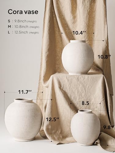 White Ceramic Vase - Large 12.5 Inch Round Floor Vase for Centerpieces, Farmhouse Flower Vases, Rustic Minimalist Home Decor (Sandstone White) - color: Sandstone White, size: 12.5 Inch