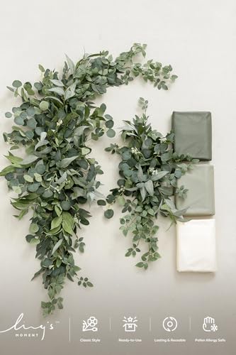 Ling's moment Wedding Arch Kit, Green Flowers & Sheer Drapes | Artificial Flowers, Luxury Ceremony Backdrop for Brides & Planners, Garden & Outdoor Weddings, Spring & Summer, 5-Piece Set - color: Wht-sage Green