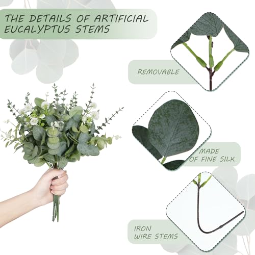 Coreland Artificial Eucalyptus Leaves Stems 120 Pcs 4 Kinds Mixed Fake Silver Dollar Eucalyptus Leaves Stem with Dandelion Bulk Faux Leaf for DIY Bouquets Floral Arrangement Wedding Home Decor - color: Dandelion-120pcs