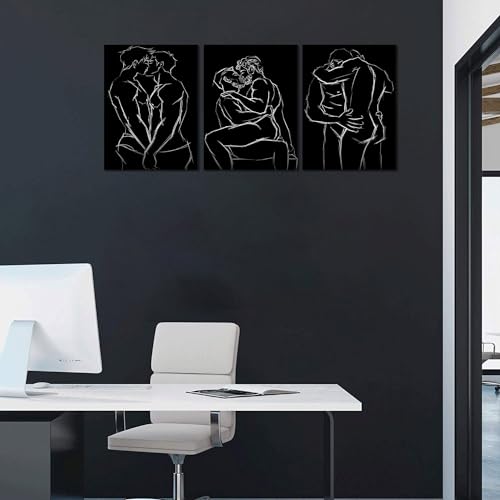 Abstract Wall Art Men Gay Wall Decor Pictures 3 Panels Black and White Line Art Men Gay Body Posters Prints on Canvas Decor Bedroom Bathroom Home Decoration Framed Ready to Hang -12"W x16"Hx3pcs - color: Art02, size: 12x16x3pcs