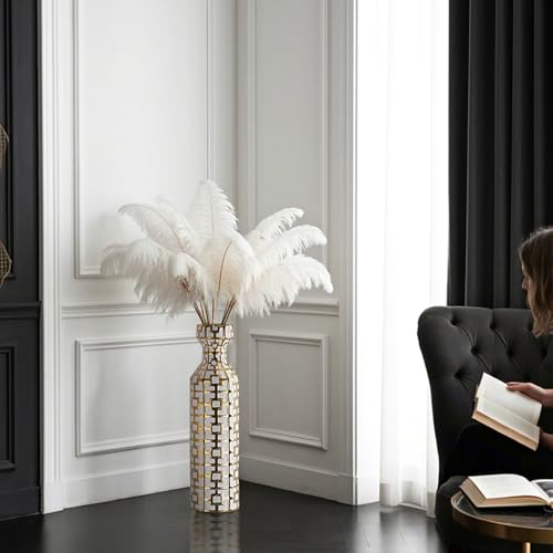White with Golden Vase for Modern Home Decoration, 24.4 inch Tall Floor Vases for Home Decor, Ceramic vases for décor, Suitable for Living Room Decor, Bathroom Decor and Office Décor - color: White With Gold