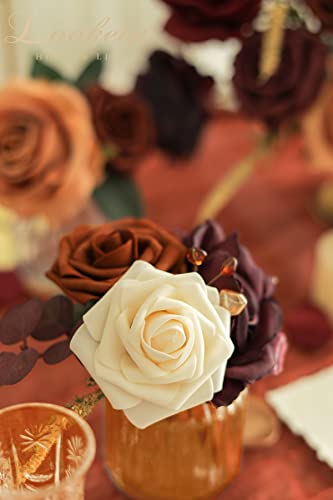 Lookein Artificial Flowers for DIY Wedding Decoration Bridal Bouquet Table Centerpieces Flower Garland Wreaths Aisle Arch Flower Decoration Home Decor, Sunset Burnt Orange - color: Moody Burgundy&amber