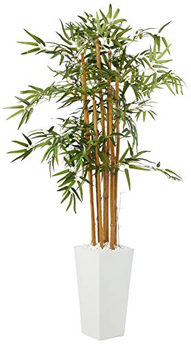 Nearly Natural 5812 5’ Bamboo Artificial Tree in White Tower Planter, Green