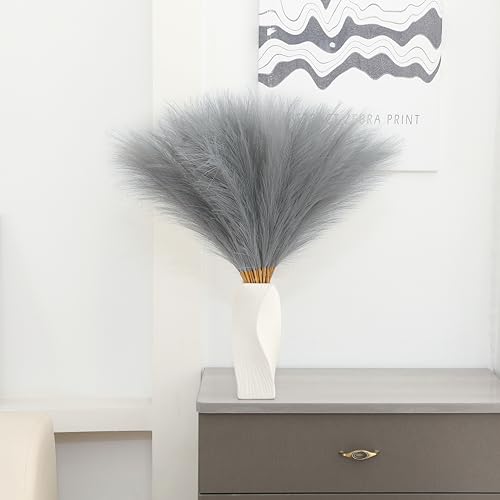 50pcs 22" Grey Pampas Grass - Faux Pampas Grass Decor Pompas Floral Arrangement and Vase Filler for Boho Home Wedding Mothers Day Decoration - color: Grey, size: 50pcs
