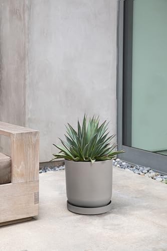Veradek Mason Series Lima Planter - Round Planter for Indoor or Outdoor Porch/Garden | Made from Plastic-Stone Composite with Drainage Holes | Modern Décor for Succulents, Flowers, Small Plants - color: Gray, size: 10 inches - 2 Pack with Saucers