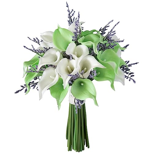 Wedding Bouquet for Bride - White and Green Calla Lily Water Drop Romantic Cascading Bouquet for Ceremony, Anniversary, Bridal Shower, Party, and Home Decor - color: White Green Calla Lily Bouquet D