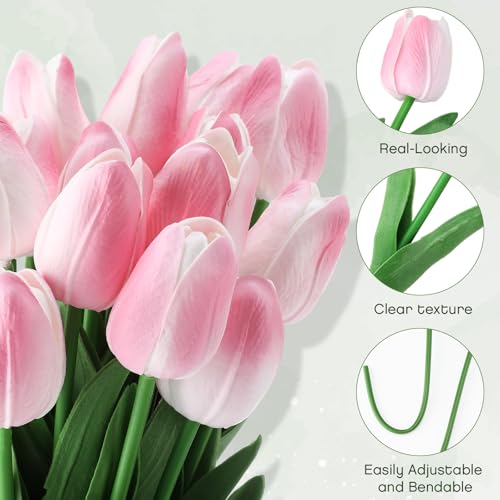 12 Pack Light Pink 5 ft Artificial Tulips Hanging Flower Garland Decorations Spring Summer Dangling Faux Tulip Floral Vine Strings with Hooks for Wall Ceiling Wedding Tea Party - color: Light Pink
