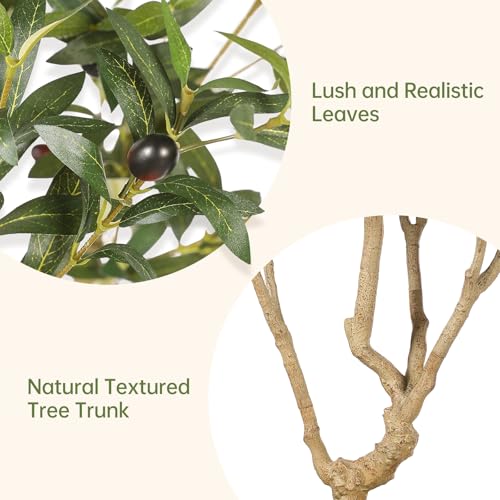 Realead Olive Trees Artificial Indoor - 8FT Tall Faux Olive Tree with 18in Exquisite Planter - Large Fake Olive Tree with Natural Trunk and Lifelike Leaves for Large Spaces & Elegant Home Office Decor - size: 8ft