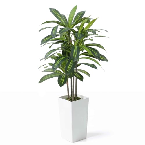 Fencer Wire Artificial Dracaena Tree 5FT – Tall Faux Dracaena Floor Plant in White Planter, Low Maintenance Large Indoor Tree for Living Room Office Corner - size: 5ft