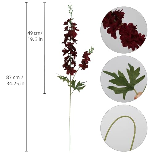 6PCS Burgundy Delphinium Artificial Flowers, 34.25" Long Stems Burgundy Flowers Artificial Larkspur for Tall Vase Faux Delphinium Flower Centerpieces for Tables Wedding Home Decor - color: Burgundy