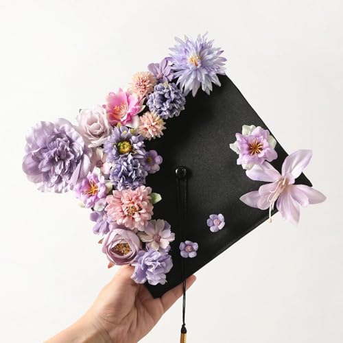 Artificial Flowers Heads Combo Purple Flowers Mix Silk Flowers Heads Bulk Faux Rose for Craft Garland Graduation Cap Wedding Bridal Baby Shower Home Party Decoration DIY Cake Decor - color: Purple