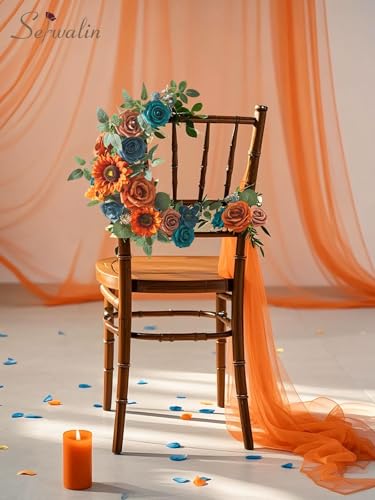Serwalin Artificial Burnt Orange & Teal Flowers, Orange Silk Fake Flowers, Autumn Faux Sunflowers for Wedding Bouquet, Table Centerpieces, Home Decor - color: A Burnt Sunflower Orange & Teal, size: Square