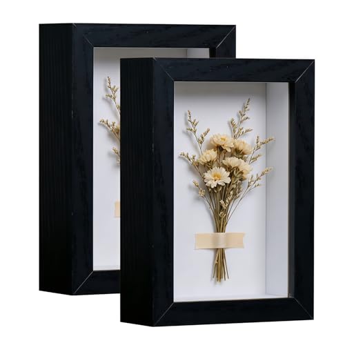 4x6 Shadow Box - 2Pack Black Wooden Deep Picture Frame with Shatter-Resistant Panel for Wall Decor | 3D Display Case for Military Medals, Flowers, Photos and Crafts | Easy to Open & Ready to Hang Gift - color: Black, size: 2Pcs 4x6in