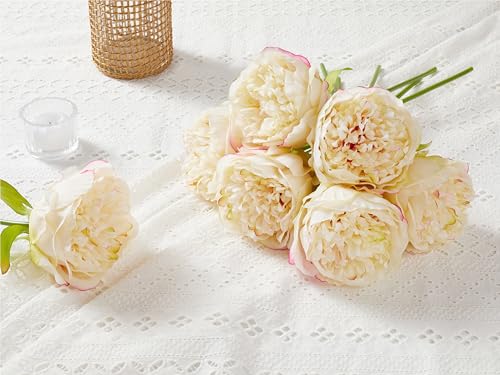 SITUMEIZI 10PCS Artificial Peony Flowers, Real Touch Fake Silk Bouquet with Stems for Home Mothers Day Wedding Party Centerpieces Table Decoration Indoor(Champagne) - color: Champagne
