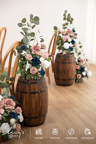 Ling's moment 17.5" Tall Standing Artificial Flowers Arrangements 4 pcs Wedding Aisle Runner Chair Decorations Dusty Rose Navy Centerpieces for Ceremony Reception Rose Floral Party Outdoor - color: Pk-dusty Rose & Navy
