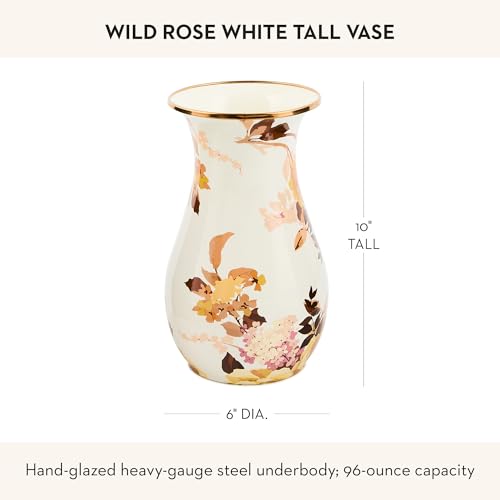 MACKENZIE-CHILDS Tall Enamel Vase, Unique Flower-Vase Decor for Living Room, Wild Rose White - color: White Wild Rose