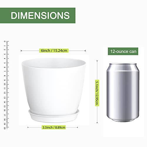 SwinDuck Plant Pots, 12 Pack 6 inch Modern Plastic Planters with Drainage Holes and Saucers for Indoor Outdoor Plants and Flowers, White - color: White