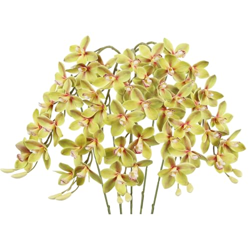 IPOPU 5 Pcs Real Touch Orchids Flowers Green Latex Artificial Orchid Stems for Wedding Party DIY Bridal Bouquet Table Centerpiece Arrangement Office Home Decor - color: Green