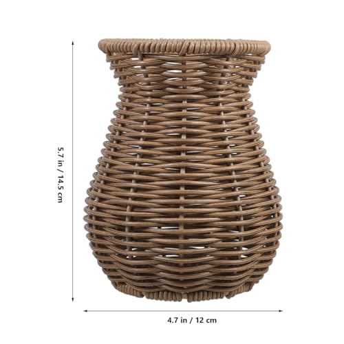 Cabilock Small Rattan Vase for Flowers, 5.7" Rustic Woven Wicker Vase for Boho Home Decor, Imitation Rattan Flower Basket, Farmhouse Desktop Centerpiece for Pampas Grass, Dried Floral Arrangement