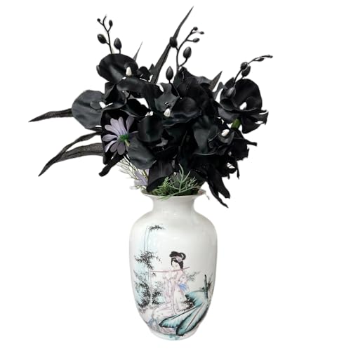 Corkwaw 3Pcs Artificial Fake Flowers Butterfly Orchid, Silk Plant Real Touch phalaenopsis is Used in Offices, Dining Table Centers, Weddings, Home Decoration (Black)