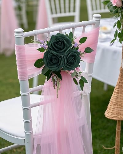 DuHouse 50Pcs Artificial Roses Flowers Fake Roses with Stems Real Touch Foam Flowers for DIY Wedding Bouquet Party Centerpiece Floral Arrangement Party Home Decor(Hunt Green) - color: Hunt Green, size: 50pcs
