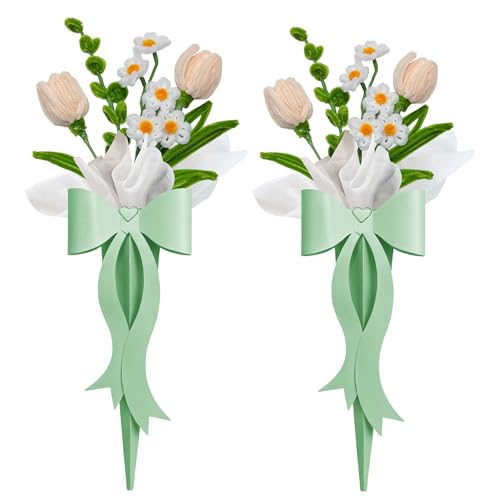 2PCS Valentines Day Gifts Chenille Stem Tulip Bouquet, 2 Handmade Skin Tone Tulips with Bow Gift Box, Artificial Flowers for Home Desk Decor, Mother‘s Day Valentine’s Birthday Gift - color: Tulip