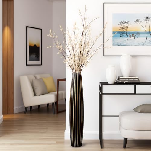 Floor Vases, Tall Floor Vase 23.6 inch (60CM, 1.96FT) Tall Vases, Sturdy Black Vase for Living Room Decor, Resin Bronze Color - color: Brown