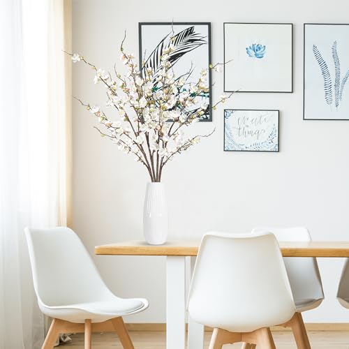 Sggvecsy Artificial Plum Blossom Flowers 4 Pcs Faux Cherry Blossom Stems Faux Silk Plum Blossom Branches 36.2’’ Fake Flowers Long Stems for Vase Arrangements Home Wedding Table Decor (White) - color: White