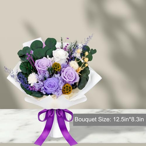 Perfectione Roses 4 Roses Mixed Bouquet for Mother's Day, Flowers for Delivery, Preserved Flowers Birthday Gift for Women Mom Wife Grandma Her, Light Purple - color: Light Purple 4 Roses